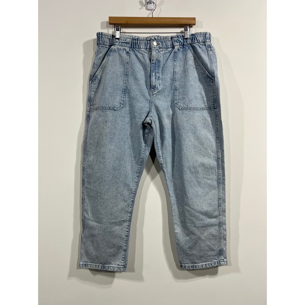 GAP Denim Light Wash Elastic Waist Utility Jeans Women 18 34R Paperbag Retro